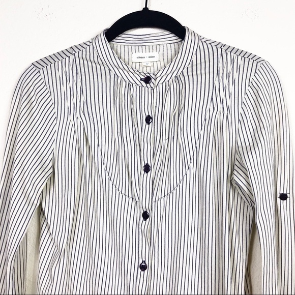 Silence & Noise Striped Pintuck Tab Sleeve Top S - Picture 3 of 7